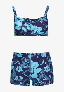 Stroje kąpielowe - Niebieskie Bikini Dwuczęściowe w Kwiatowy Print Szorty i Stanik Landora - grafika 1