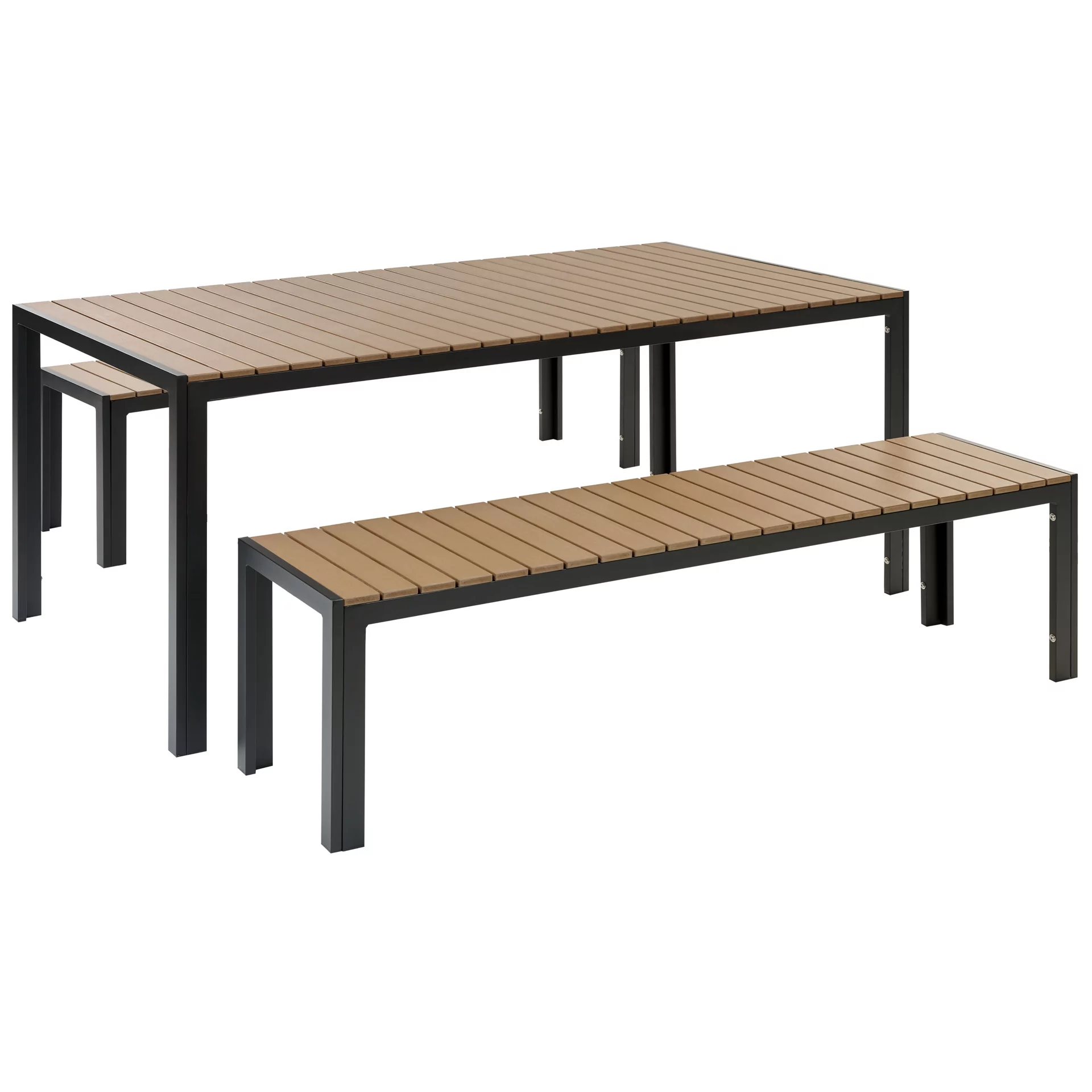 Zestaw ogrodowy stół i 2 ławki jasne drewno z czarnym NARDO