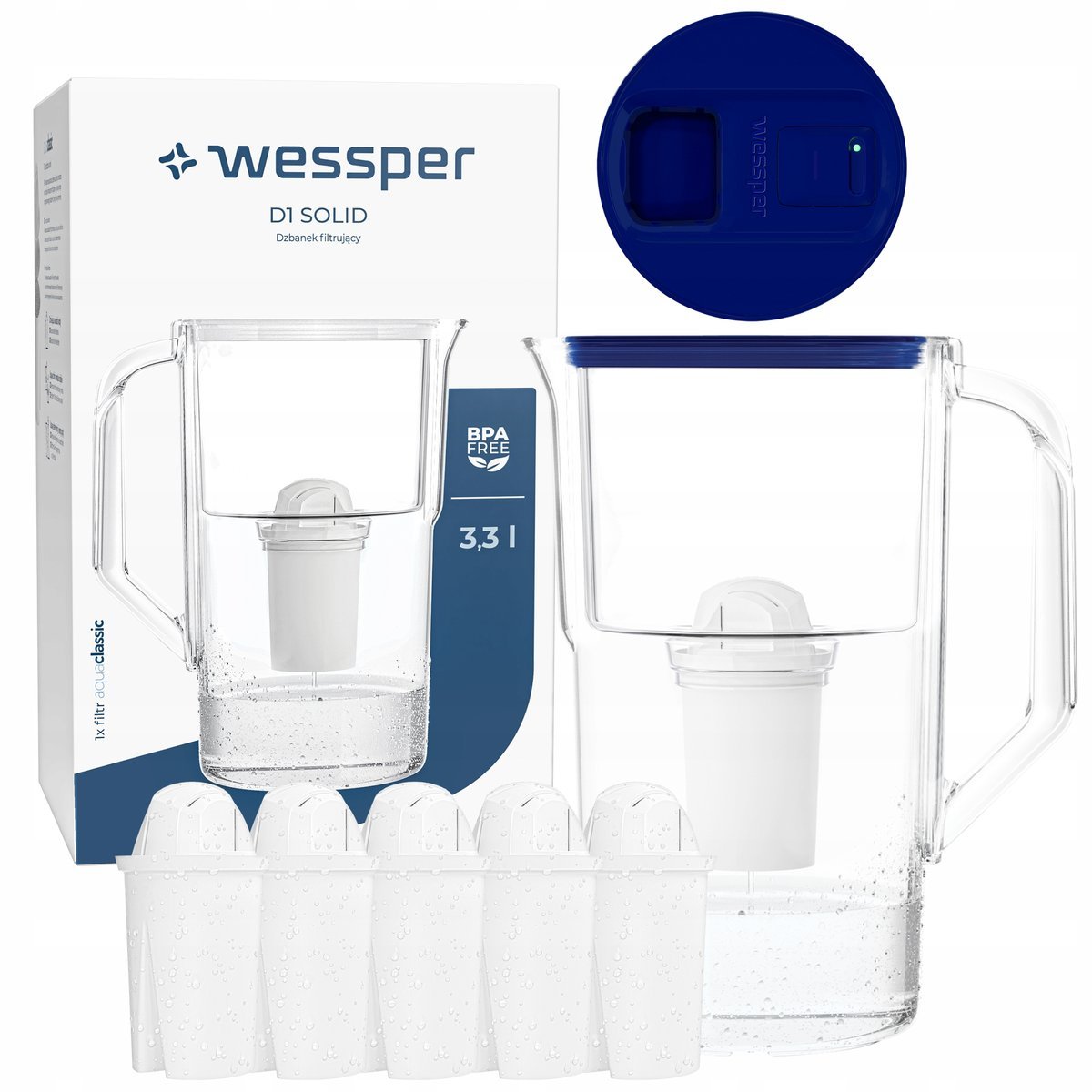 Dzbanek filtrujący Wessper D1 SOLID FutureFlow 3,3l + 6x filtr aquaclassic