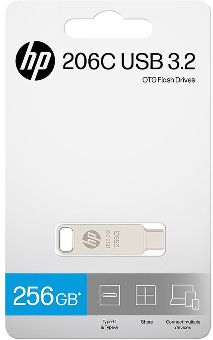 HP 256GB x206c OTG Type-C Metal Flash Drive HPFD206C-A-256