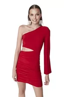 Sukienki - TRENDYOL Damska sukienka damska mini bodycon asymetryczny kołnierz dziergana sukienka, Fioletowy, wielokolorowy, 38 - miniaturka - grafika 1