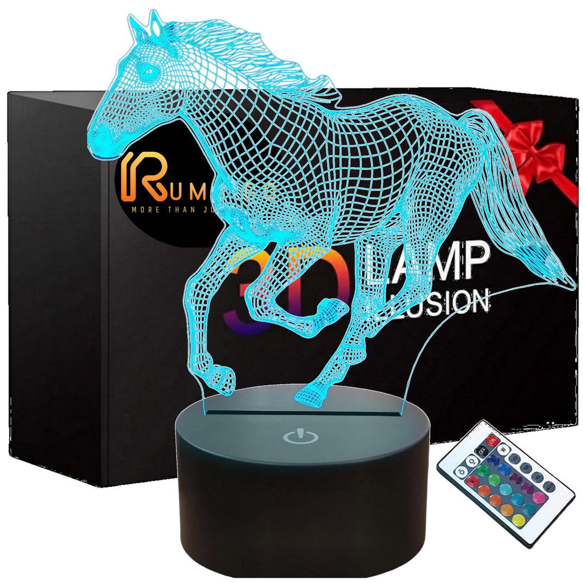 LAMPKA NOCNA 3D KOŃ LED ILUZJA PREZENT DLA DZIECI USB BATERIE + PILOT Rumbigo