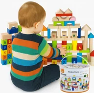 Klocki - Klocki Drewniane Viga 100 sztuk Z LITERKAMI LICZBAMI zabawki do przedszkola Viga montessori - miniaturka - grafika 1