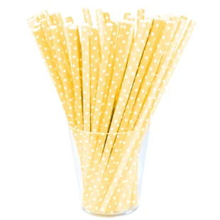 Słomka papierowa żółty w białe kropki 12 sztuk - Słomki do napojów - miniaturka - grafika 1