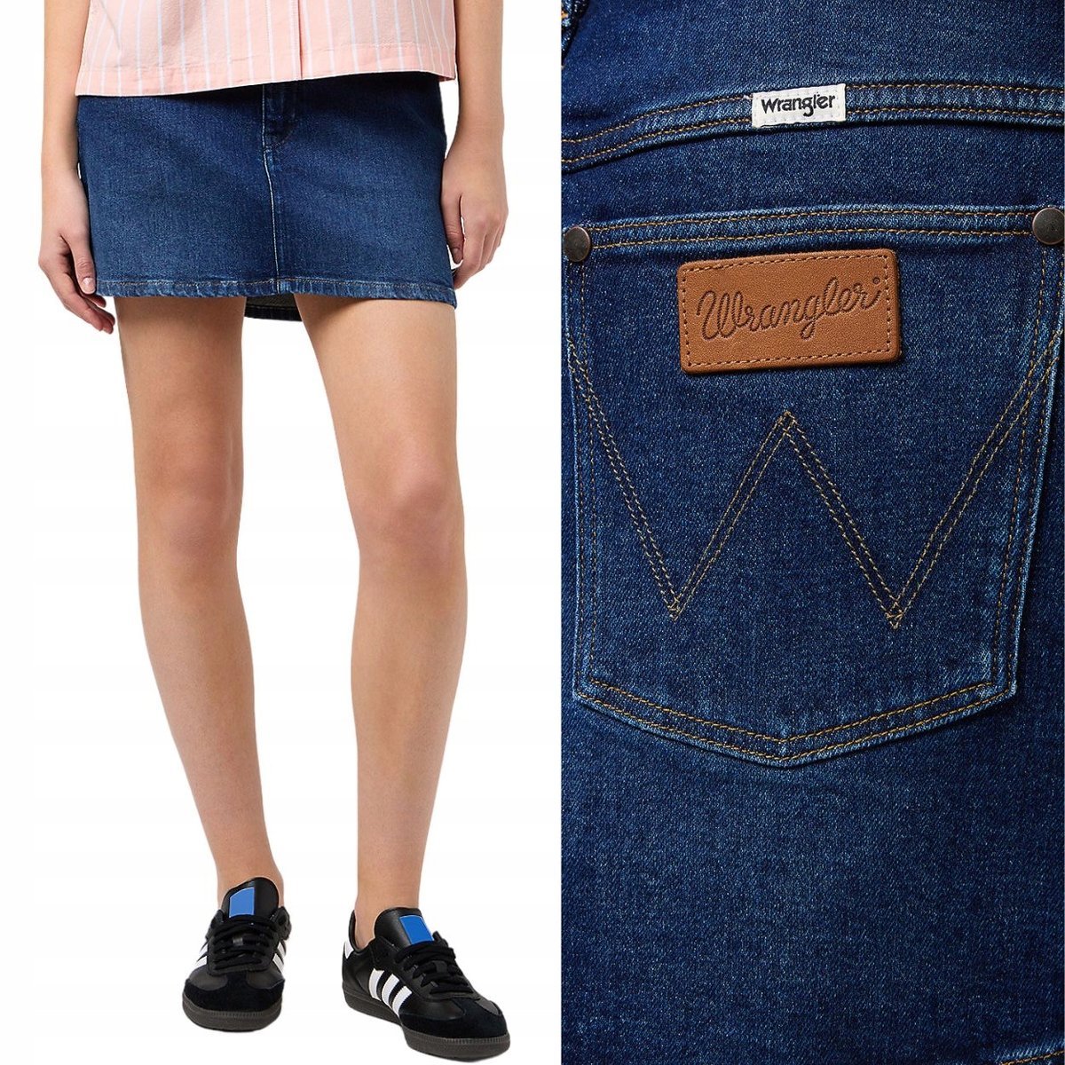 Wrangler DENIM SKIRT Mid Shade KRÓTKA TRAPEZOWA JEANSOWA MINI SPÓDNICA S