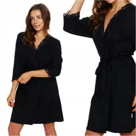 Szlafroki damskie - Szlafrok damski z koronką DOCTOR NAP 5133 BLACK XL - miniaturka - grafika 1