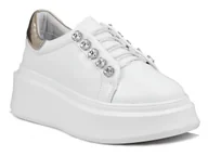 Sneakersy damskie - Buty sneakersy damskie creepersy białe na platformie skórzane DiA LR628 -40 - miniaturka - grafika 1