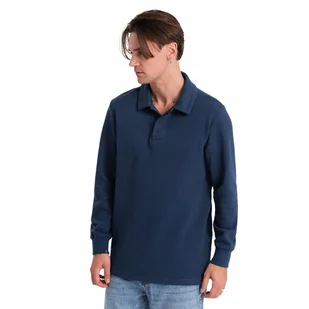 Bluza męska z kołnierzykiem polo z dzianiny c.niebieska V5 OM-SSNZ-0149 L - Bluzy męskie - miniaturka - grafika 1