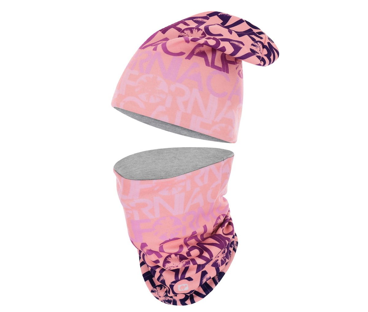 Zestaw czapka z kominem zimowy różowy dwuwarstwowy termoaktywny kobiecy damski