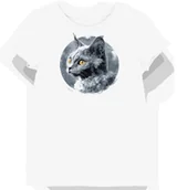 Koszulki i topy damskie - Koszulka damska biała z motywem szarego kota w magicznej poświacie L - miniaturka - grafika 1