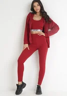 Komplety damskie - Czerwony 3-częściowy Komplet Top Bluza z Kapturem i Legginsy z Gumką w Pasie Ophilline - miniaturka - grafika 1