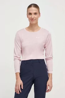 Bluzki damskie - Salewa longsleeve funkcyjny Puez Melange Dry kolor różowy - grafika 1