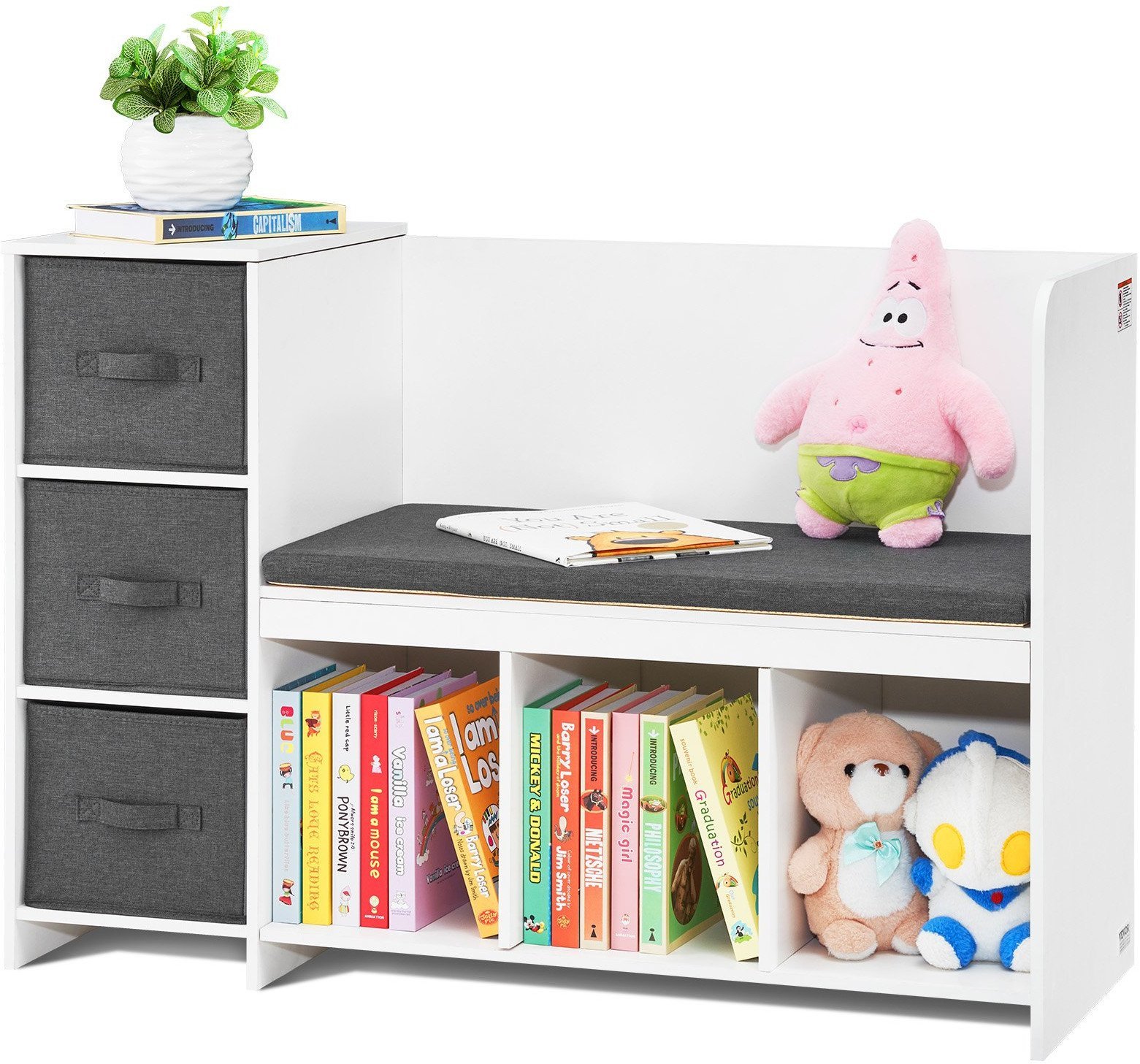 Regał dla dzieci z siedziskiem szafka dziecięca biała