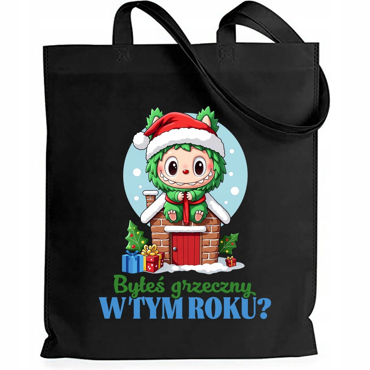 Torba EKO Czarna Shopper BYŁEŚ GRZECZNY? Prezent Na Święta Mikołajki Wzory