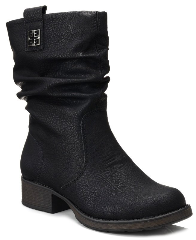 Botki damskie na obcasie zimowe ocieplane wełną czarne Rieker Z9583-00-36