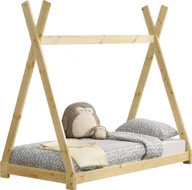 Łóżka dla dzieci i młodzieży - [en.casa] Łóżko dziecięce 80x160cm naturalne drewno w stylu tipi wykonane z drewna sosnowego łóżko młodzieżowe łóżko drewniane łóżko domowe - miniaturka - grafika 1