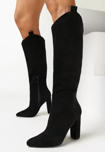 Czarne Kozaki na Słupku ze Szpiczastym Noskiem Lizames - Kozaki damskie - miniaturka - grafika 1