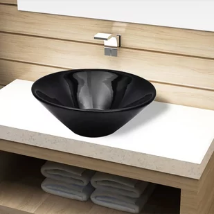 vidaXL Umywalka ceramiczna okrągła czarna 42x14 - Umywalki - miniaturka - grafika 1