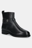 Botki damskie - Tommy Hilfiger botki skórzane TH BUCKLE RIDING LEATHER BOOTIE damskie kolor czarny na płaskim obcasie FW0FW08781 - miniaturka - grafika 1