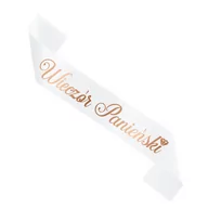Wieczór panieński i kawalerski - Szarfa biała z napisem Wieczór Panieński w kolorze Rose Gold, 160cm - miniaturka - grafika 1