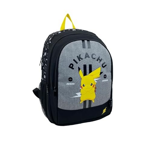 Plecak szkolny Pokemon Pikachu - PODWÓJNA KOMPARTYMENT - Możliwość dostosowania do wózka, wyściełany tył - kieszeń na papier - 44 x 31 x 21,5 cm, Biały, M, Casual