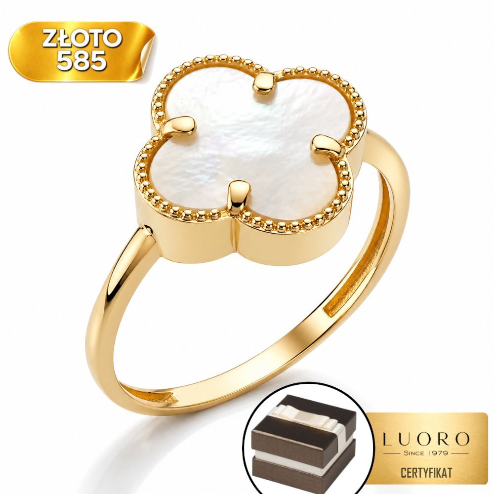 PIERŚCIONEK ZŁOTY 585 14K KONICZYNKA Z MASĄ PERŁOWĄ ELEGANCKI R19