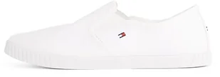 TOMMY HILFIGER Damskie płócienne sznurowane tenisówki Low Top, biały (biały), 44 EU, biały, 41 EU - Koszulki i topy damskie - miniaturka - grafika 1