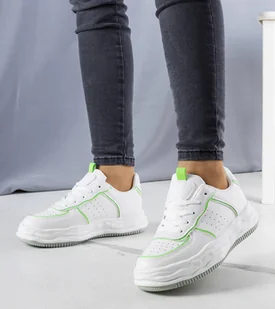 Białe sneakersy z zielonymi wstawkami Nettie-40 - Botki damskie - miniaturka - grafika 1
