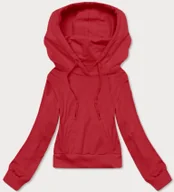 Bluzy damskie - Krótka bluza dresowa z kapturem czerwona (8B939-18) - J STYLE - miniaturka - grafika 1