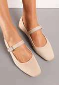 Baleriny - Beżowe Balerinki z Zapięciem na Sprzączkę i Kwadratowym Noskiem Loratie - miniaturka - grafika 1