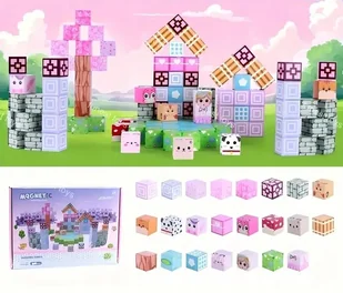 KLOCKI MAGNETYCZNE 3D OGRÓD WRÓŻEK BUDYNKI ROŚLINY PIESKI KOTKI 110 EL. - Klocki - miniaturka - grafika 1