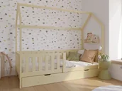 Łóżka dla dzieci i młodzieży - Łóżko dziecięce Domek 80x160 z szufladą i stelażem kolor sosna D7s - miniaturka - grafika 1