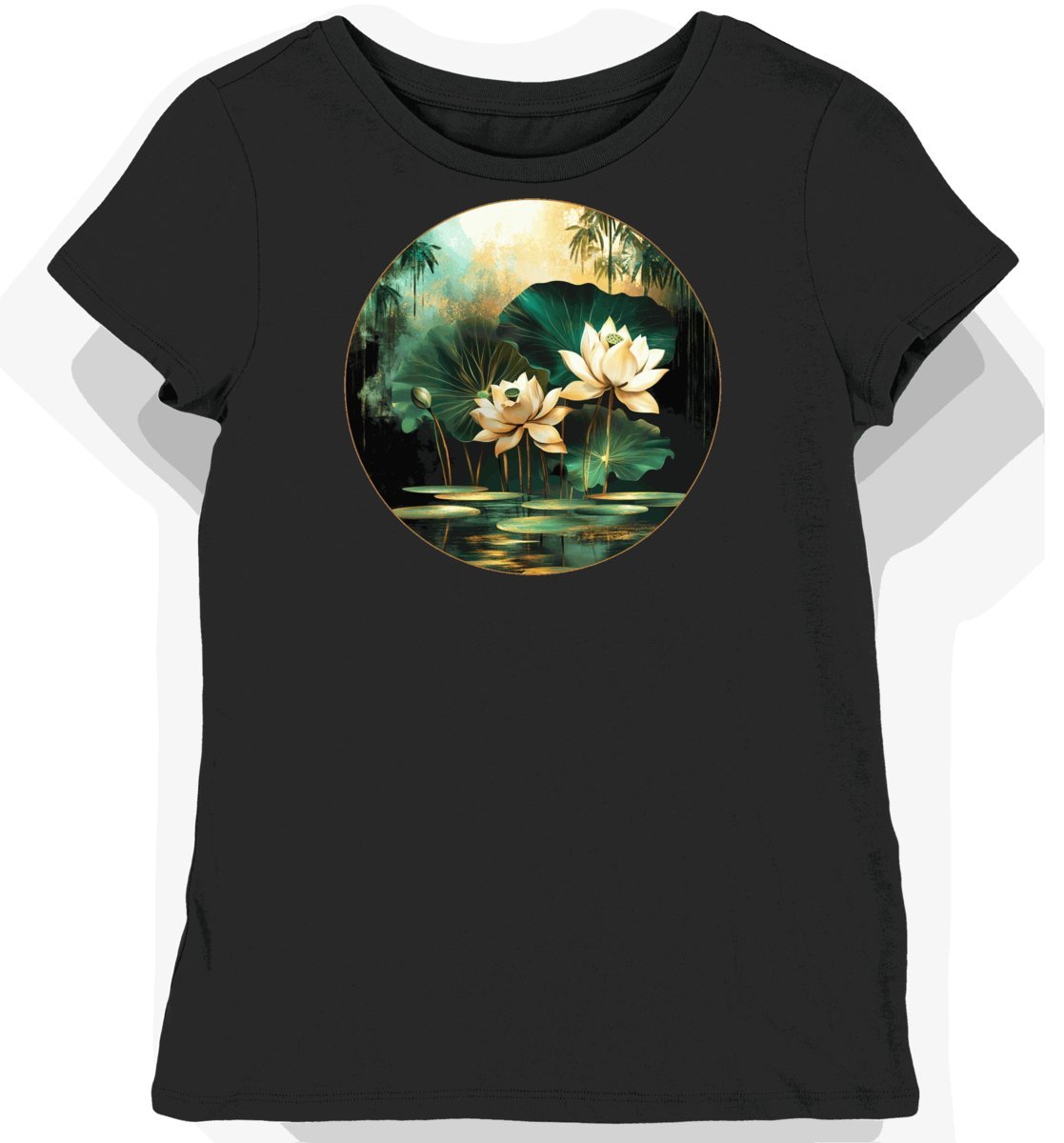 Koszulka damska czarna z motywem egzotycznych kwiatów XL