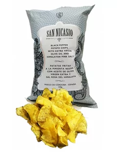 San Nicasio Chipsy Ziemniaczane z Czarnym Pieprzem i Solą Himalajską Pieczone na Oliwie Extra Virgin, 150g - Chipsy - miniaturka - grafika 1