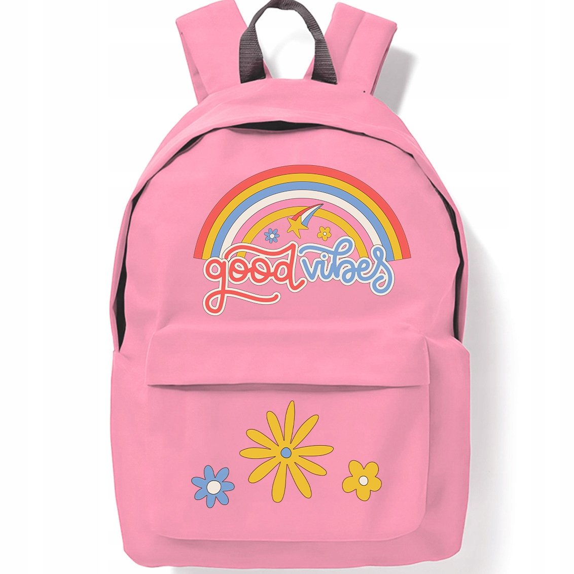 Plecak Różowy Szkolny Młodzieżowy Good Vibes Tęcza Modne Trend Styl