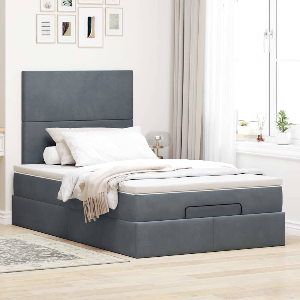 vidaXL Łóżko otomana z materacem ciemnoszare 120x200 cm aksamitne