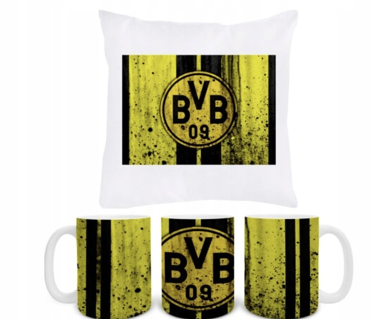 ZESTAW PODUSZKA + KUBEK Prezent BVB BORUSSIA DORTMUND +IMIĘ