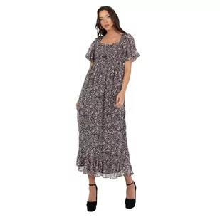Lovedrobe Damska sukienka Midaxi Ladies Animal Print Square Neck Short Puff Sleeves Tie Back A-line Shirred Waist Smart Casual, beżowa, 24, beżowy, 52 - Sukienki - miniaturka - grafika 1
