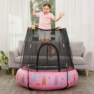Insportline Pompowana trampolina dla dzieci z siatką Nufino 120 cm, Różowy 22307-2 - Trampoliny - miniaturka - grafika 1