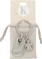 Koszulki i topy damskie - Depesche 11800-012 Srebrny brelok do kluczy z literą K i aniołem stróżem, stop cynku, wraz z kolorowym aksamitnym etui - miniaturka - grafika 1