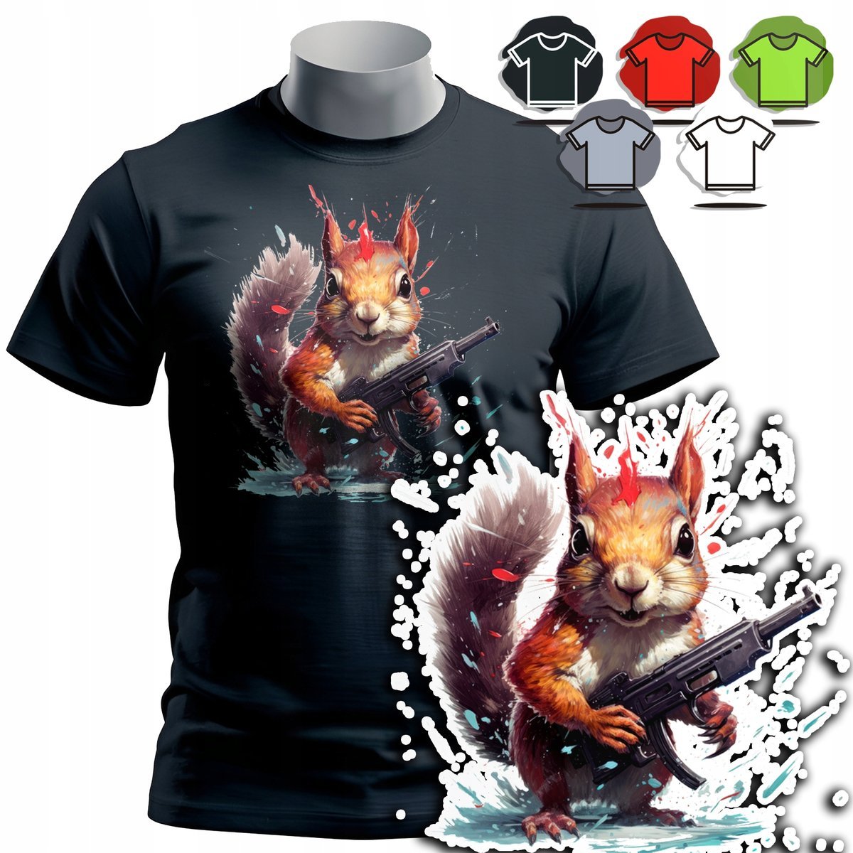 KOSZULKA T-SHIRT MĘSKI WZORY DO WYBORU - WIEWIÓRKA ZWIERZE KARABIN BROŃ - M