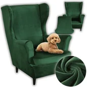 Pokrowce na meble - Elastyczny pokrowiec na fotel uszak welur butelkowa zieleń siedzisko - miniaturka - grafika 1