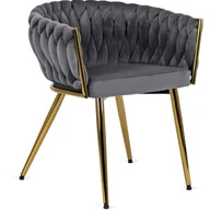 Krzesła - Krzesło Plecione Tapicerowane Welur Glamour Do Salonu Jadalni Szare CAPRI - miniaturka - grafika 1