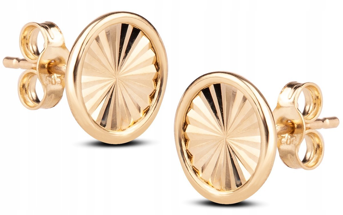 ZŁOTE KOLCZYKI NA SZTYFT KÓŁECZKA Z DIAMENTOWANYM WYKOŃCZENIEM 14KT 585