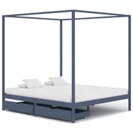 Łóżka - vidaXL Rama łóżka z baldachimem, 2 szuflady, szara, sosna, 180x200 cm - miniaturka - grafika 1
