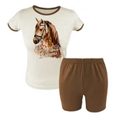 Moda i Uroda OUTLET - PIŻAMA DLA DZIEWCZYNKI BAWEŁNIANA NA KRÓTKI RĘKAW KRÓTKIE SPODENKI LETNIA KRÓTKA Z KONIEM 152 - miniaturka - grafika 1