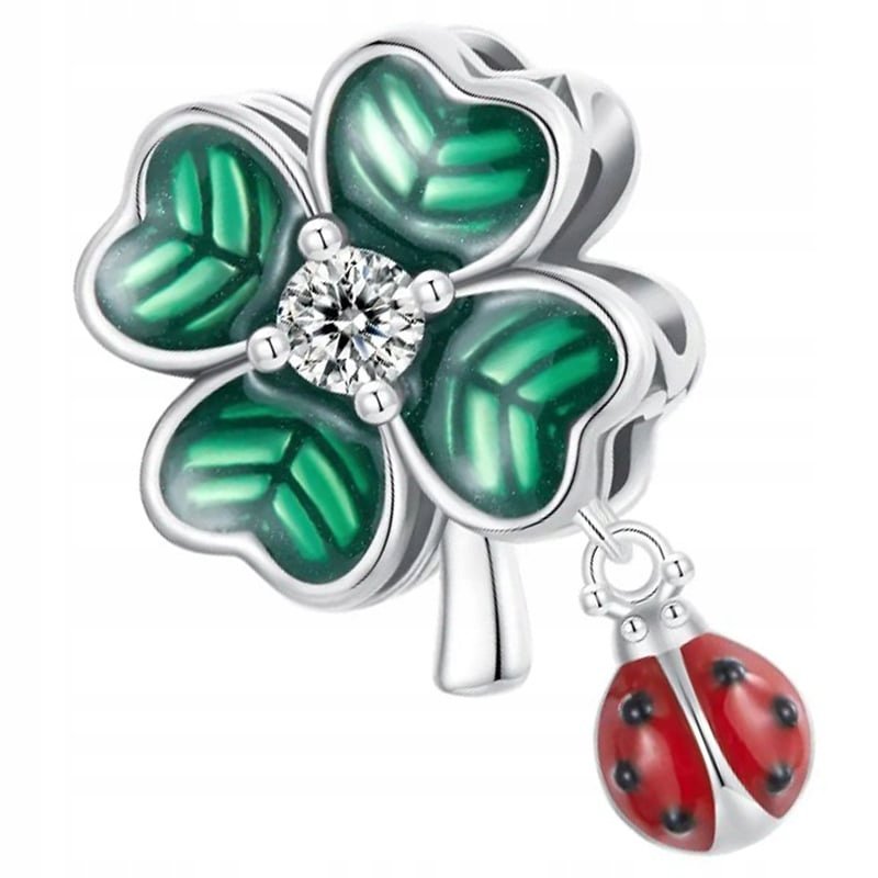 Charms Zawieszka Charms Koniczynka Biedronka Srebro 925 Charmsy Trusky
