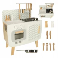 Zabawki AGD - KUCHNIA DREWNIANA DLA DZIECI RETRO KUCHENKA Z AKCESORIAMI ZLEW KRAN BEŻOWA - miniaturka - grafika 1