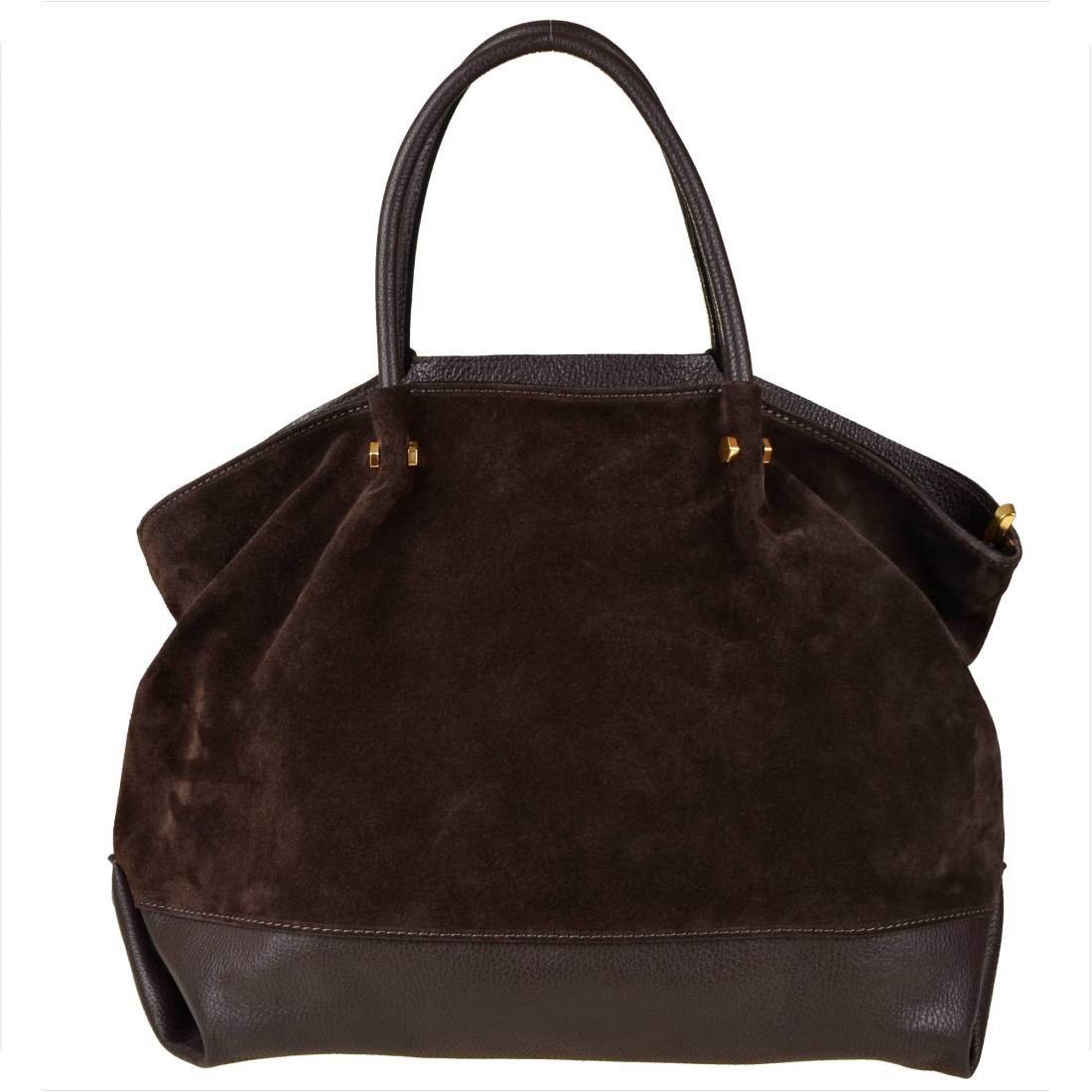 Borse in Pelle Włoska torebka shopper skóra zamszowa czekoladowa