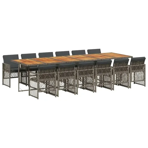 Zestaw mebli ogrodowych szary 330 x 106 x 73 cm, 12 krzeseł, poduszki